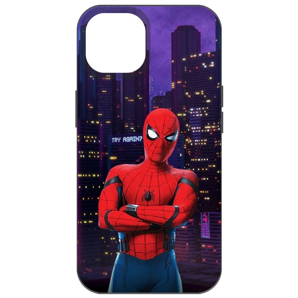 

Чехол-накладка Krutoff Soft Case Человек-Паук. На крыше для iPhone 14 черный