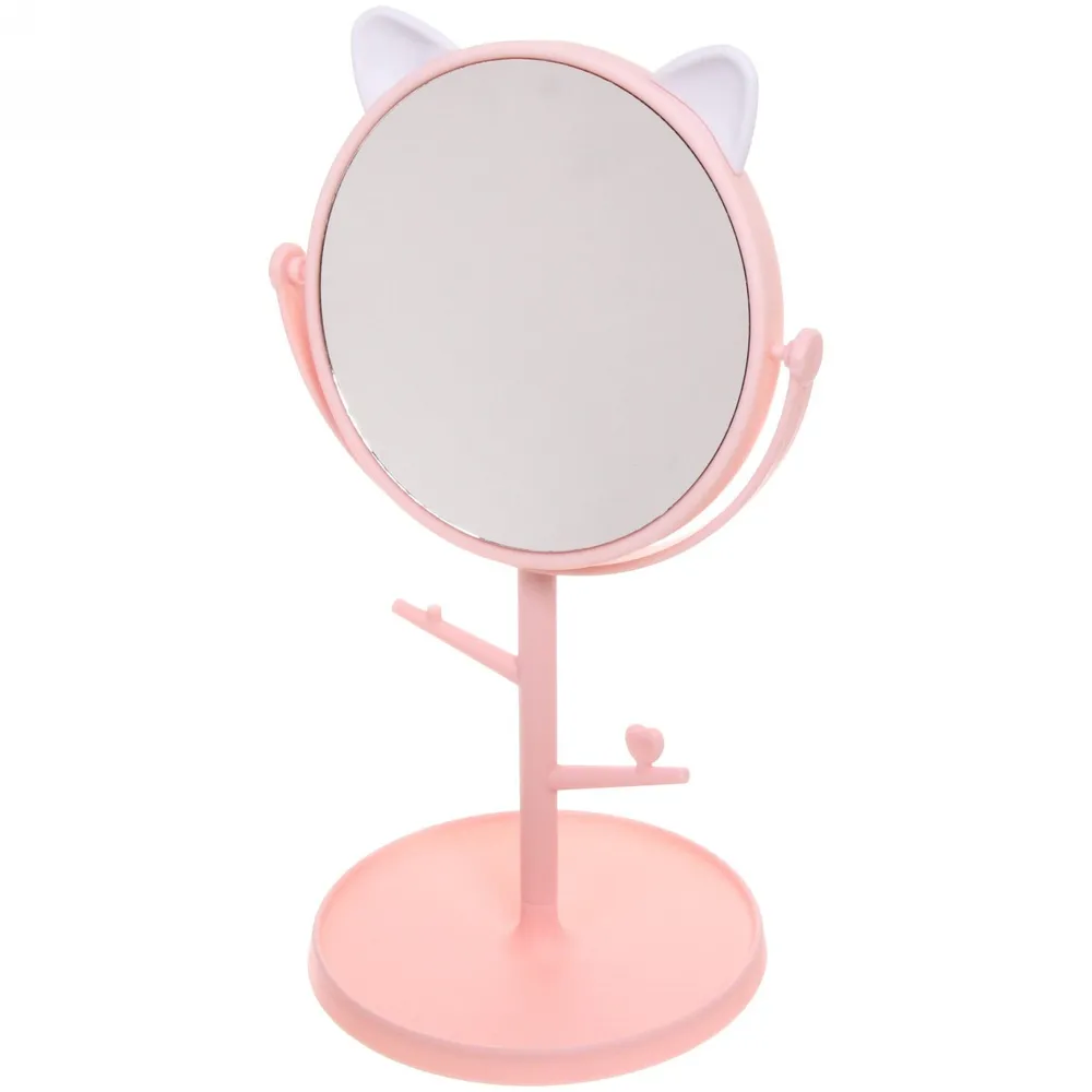 Зеркало настольное High Tech - Cat, односторонее, цвет розовый, d-15,5см, высота 30,5см