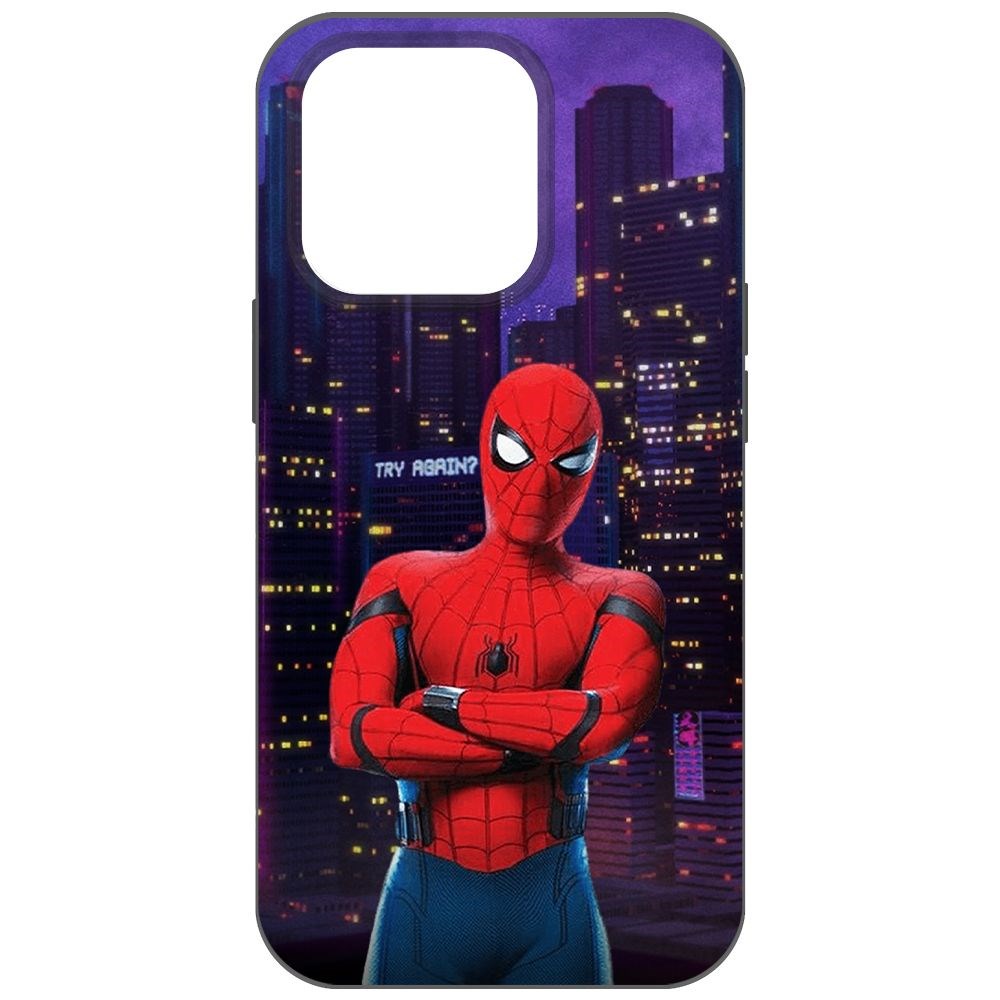 

Чехол-накладка Krutoff Soft Case Человек-Паук. На крыше для iPhone 14 Pro черный
