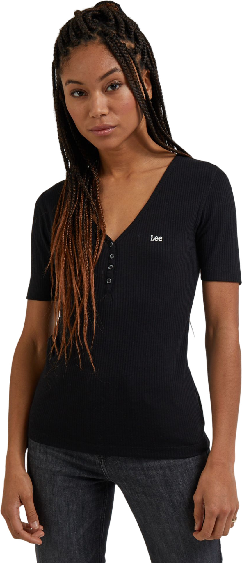 

Футболка женская Lee SS HENLEY черная S, Черный, SS HENLEY