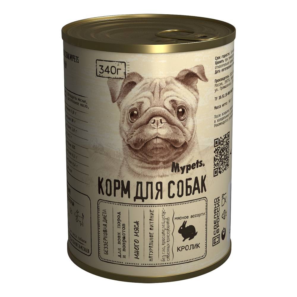 Консервы для собак MYPETS мясное ассорти с кроликом, 340г