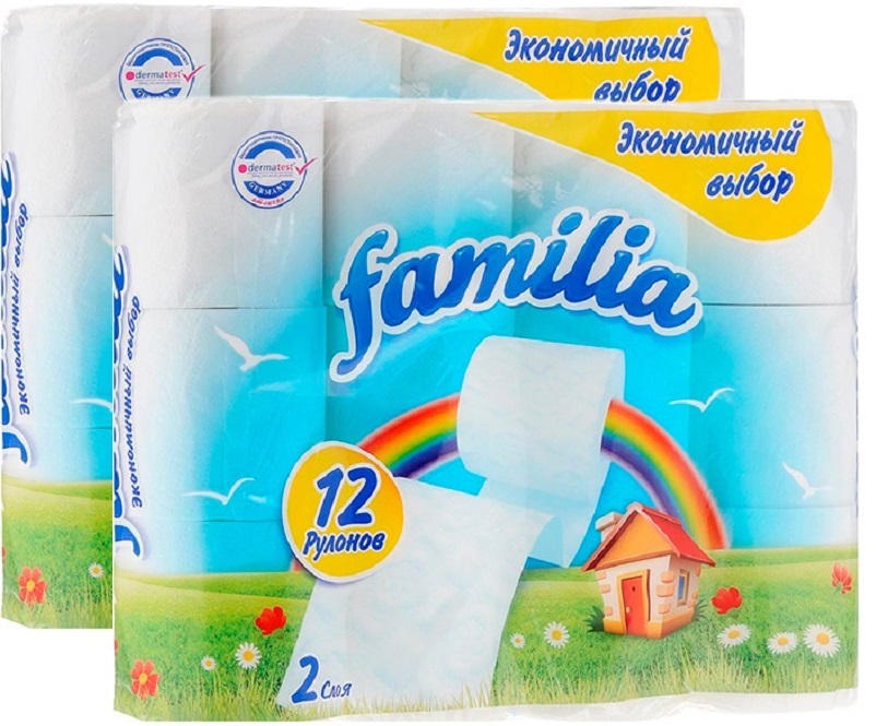 Туалетная бумага Familia Экономичный выбор, 2 слоя, 12 рул. х 2шт. бумага ная самоклеящаяся а4 10 листов 5 ов флуоресцентная 80 г м2