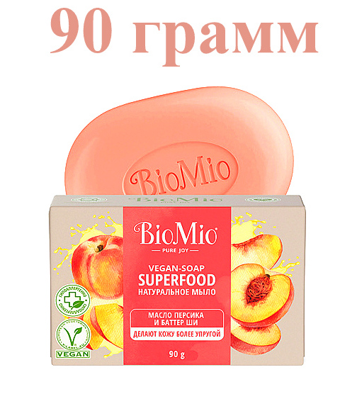 Натуральное туалетное мыло BioMio Vegan-Soap с маслами персика и баттер ши 90 грамм 439₽