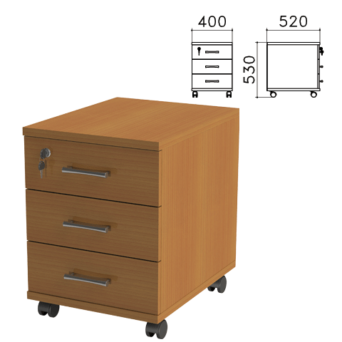 фото Тумба подкатная монолит тм25.3 (ш400xг520xв530мм), 3 ящика, замок, цвет орех