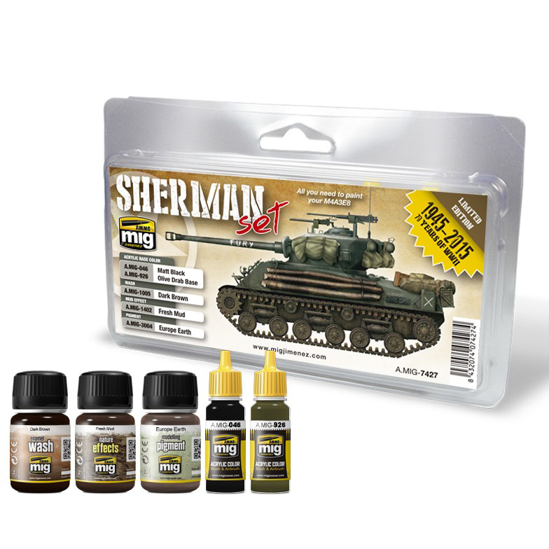 фото Набор красок и смесей ammo mig "fury sherman set" (шерман "ярость") amig7427