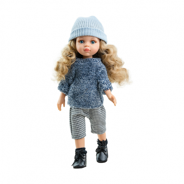 фото Кукла paola reina карла в синей пушистой кофточке и голубой шапке, 32 см 04456