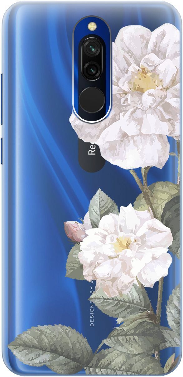 

Силиконовый чехол на Xiaomi Redmi 8 "White Rose" прозрачный, Прозрачный;черный, 5543