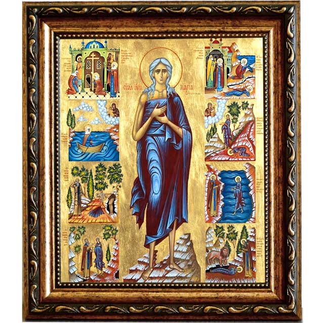 

Мария Египетская Преподобная с житием. Икона на холсте.