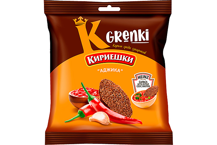 Кириешки, гренки со вкусом Аджика и соусом Heinz Сальса жгуче-острым, 70 г, (6шт.)