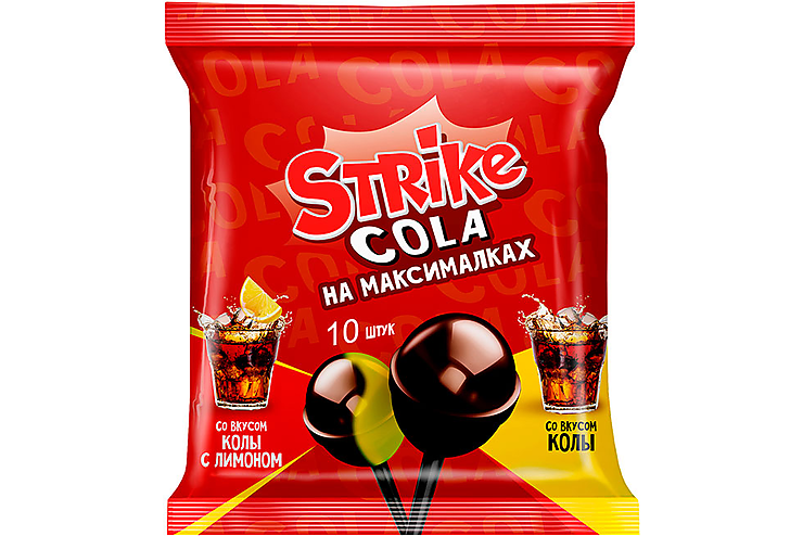 Strike, карамель на палочке Cola на максималках, 113 г, (5шт.)