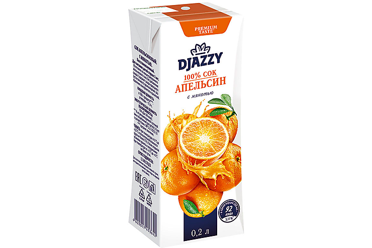 Djazzy, сок Апельсин с мякотью, 0.2л, (5шт.)
