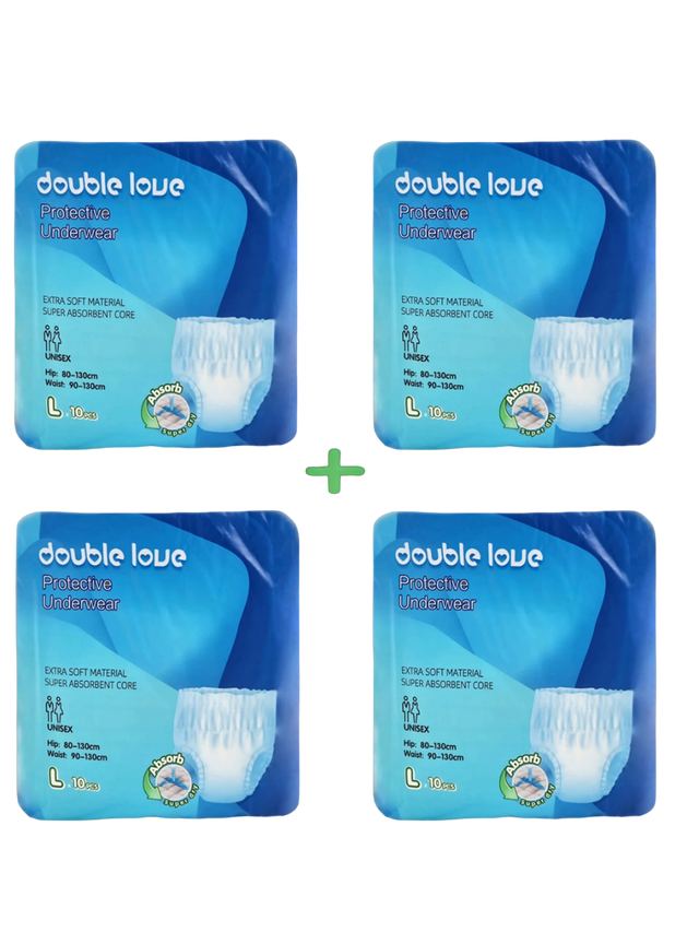 

Подгузники-трусы Double Love р. L обхват бедер 95-120 см 10 шт. 4 уп.