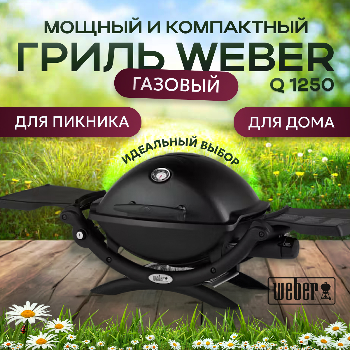 

Газовый гриль Weber Q1250 RED, Черный, Q1250 RED