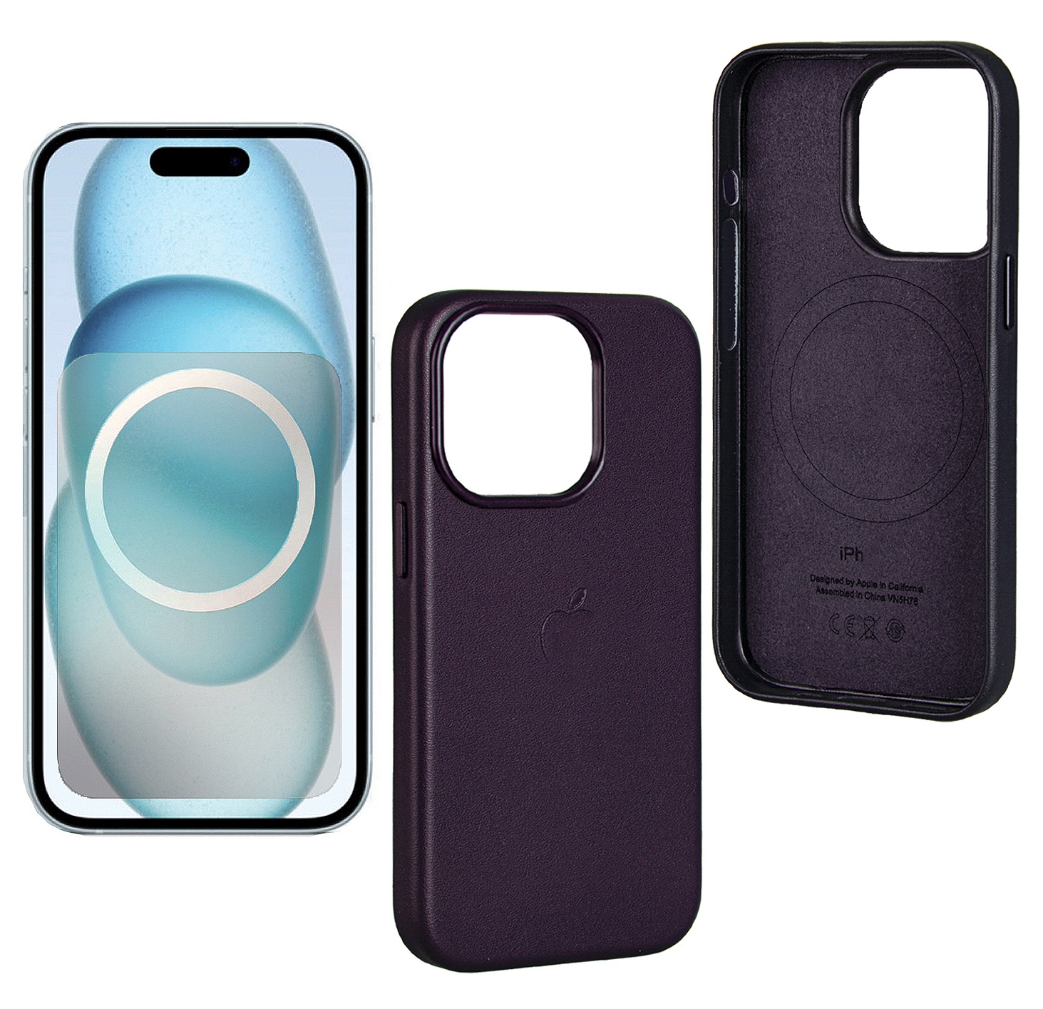 Чехол iPhone 15 Pro Max Leather Case c LOGO Dark Purple (IS014360)