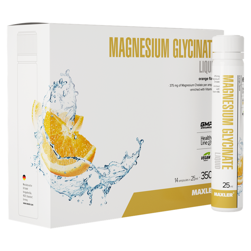 Глицинат магния Maxler Magnesium Glycinate Liquid, Апельсин - 14 шт х 25 мг