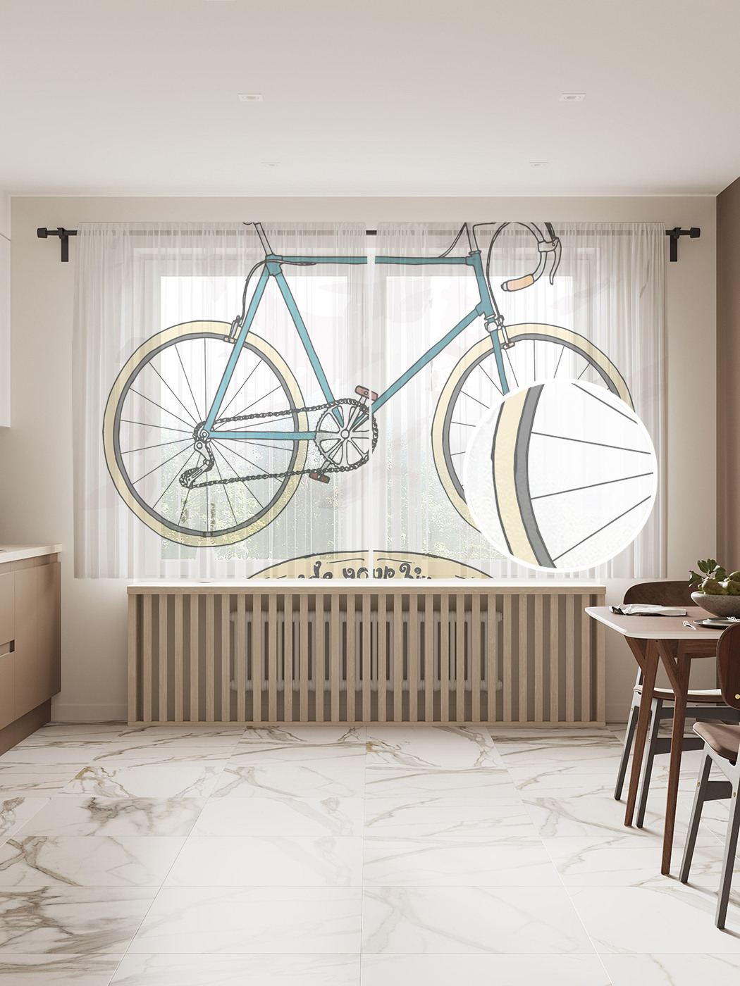 фото Фототюль joyarty "винтажный велосипед", 145x180см (2 полотна с лентой + 50 крючков)