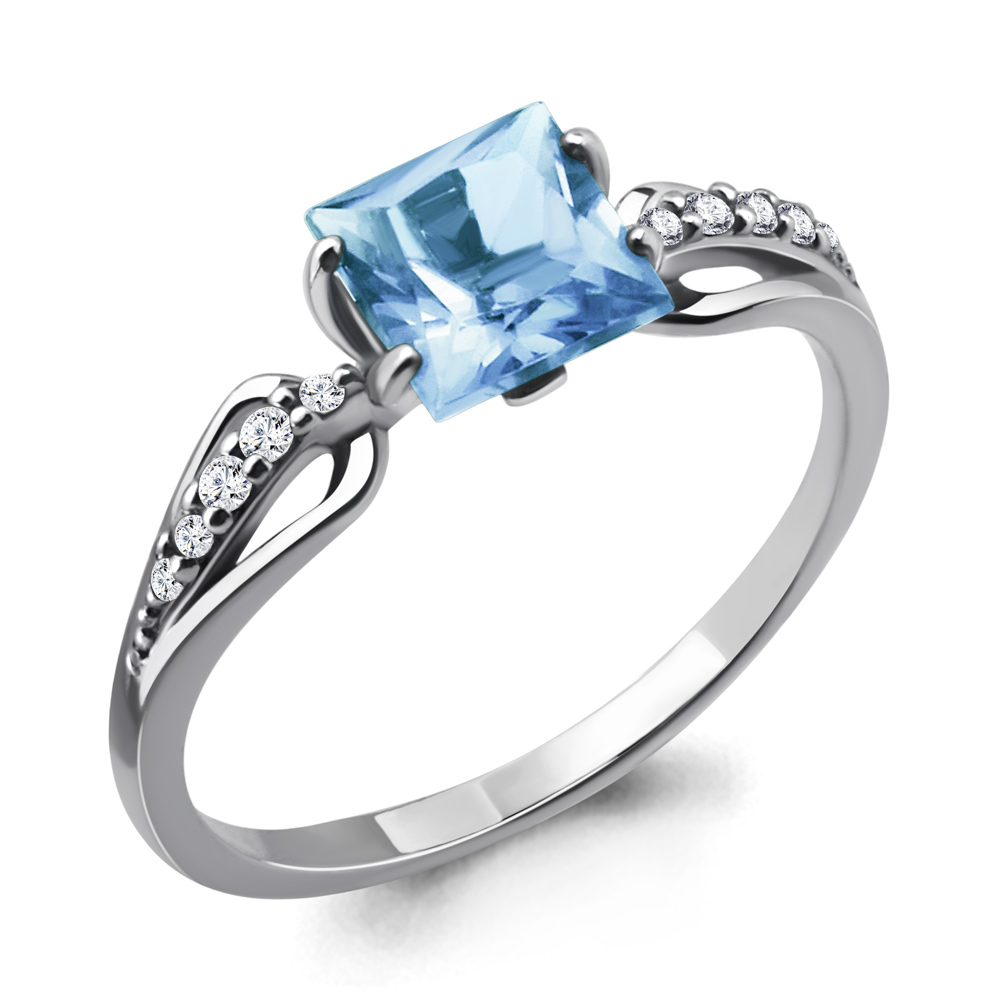 

Кольцо из серебра с топазом/фианитом р., Aquamarine 6524105А, 6524105А_925_р