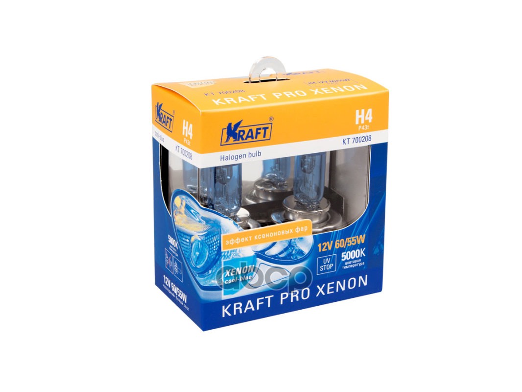 Автолампа H4 12v 60/55w (P43t) Kraft Pro Xenon (2шт. Блистер) Kraft KT700208