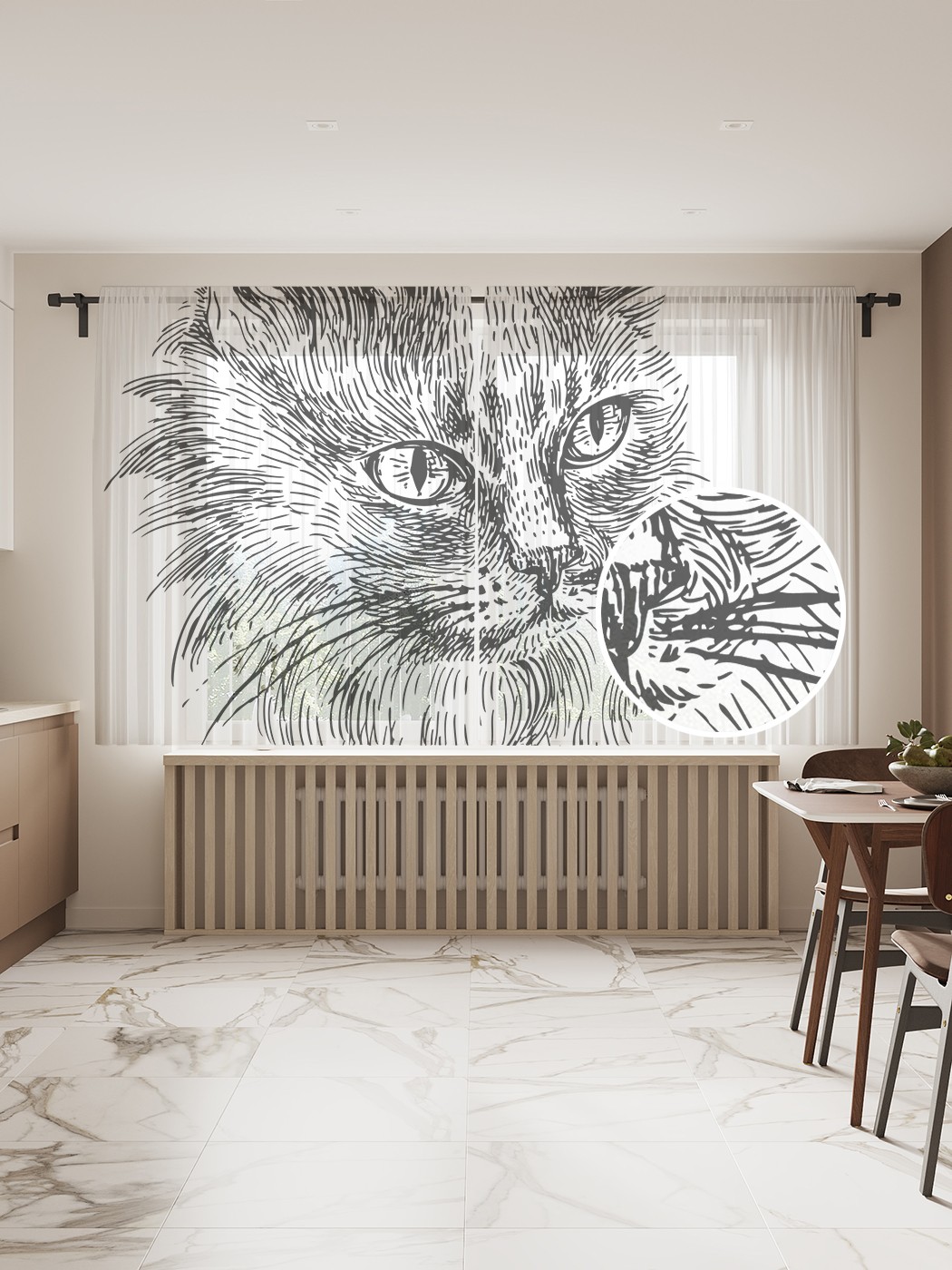 фото Фототюль joyarty "мой кот", 145x180 см (2 полотна со шторной лентой + 50 крючков)