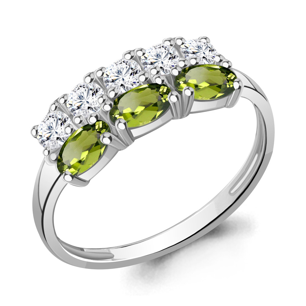 

Кольцо из серебра с хризолитом/фианитом р. Aquamarine 6535507, 6535507_925_р