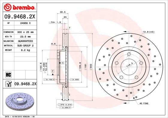 фото Диск тормозной передний 300mm вентилируемый brembo xtra перфорированный