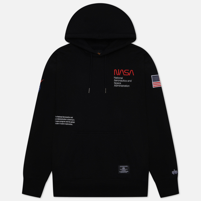 Мужская толстовка Alpha Industries NASA Worm Logo Hoodie чёрный, Размер S