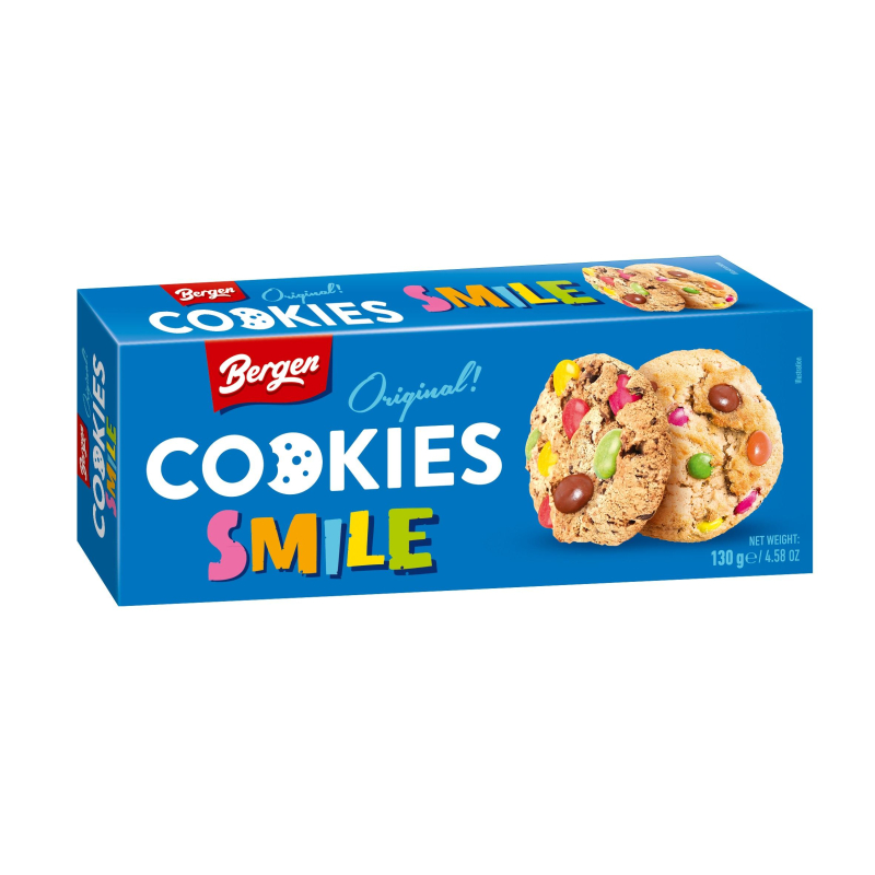 Печенье Bergen Smile Cookies с кус. шокол. и шок. драже, покр. глаз., 130г