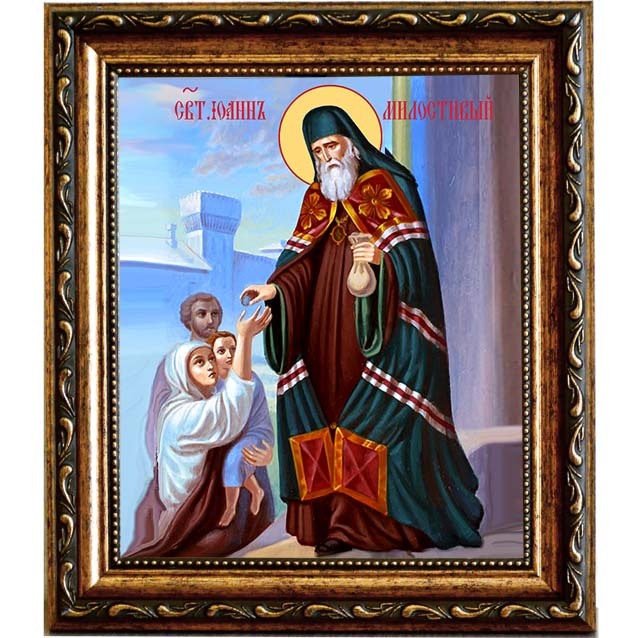

Иоанн Милостивый, подающий милостыню. Икона на холсте.