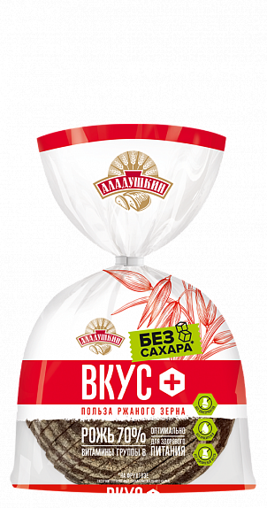 

Хлеб черный Аладушкин Вкус+ ржаной без сахара 400 г, Вкус+ ржаной