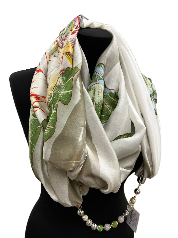 Шарф женский FOXTROT 003320 бело-зелёный, 180х90 см