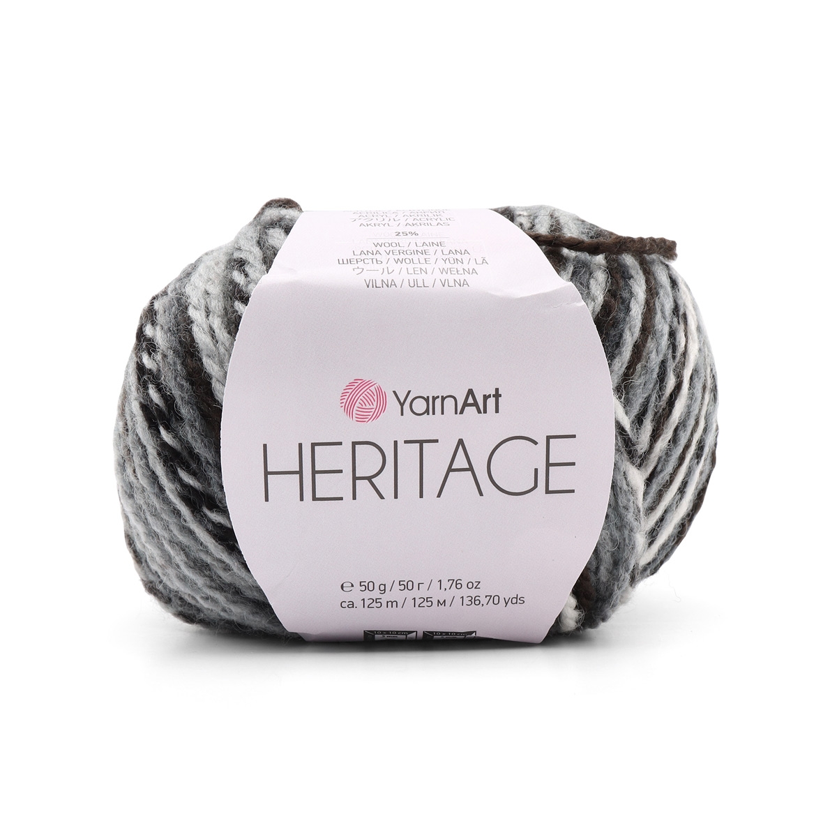 

Пряжа YarnArt 'Heritage', 50г, 125м (шерсть, акрил) (330 принт), 10 мотков, Серый;черный