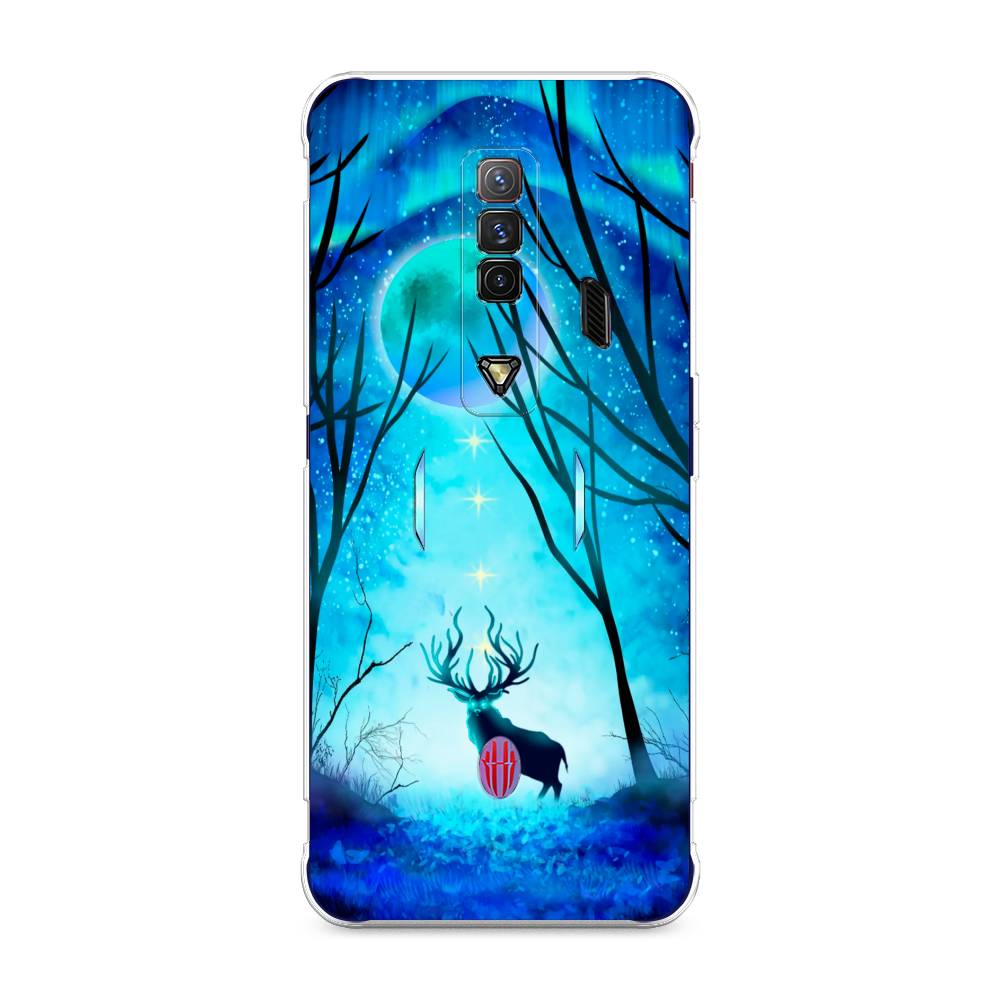 

Чехол на ZTE Nubia Red Magic 7 "Олень северное сияние", Синий;черный;голубой, 135950-1