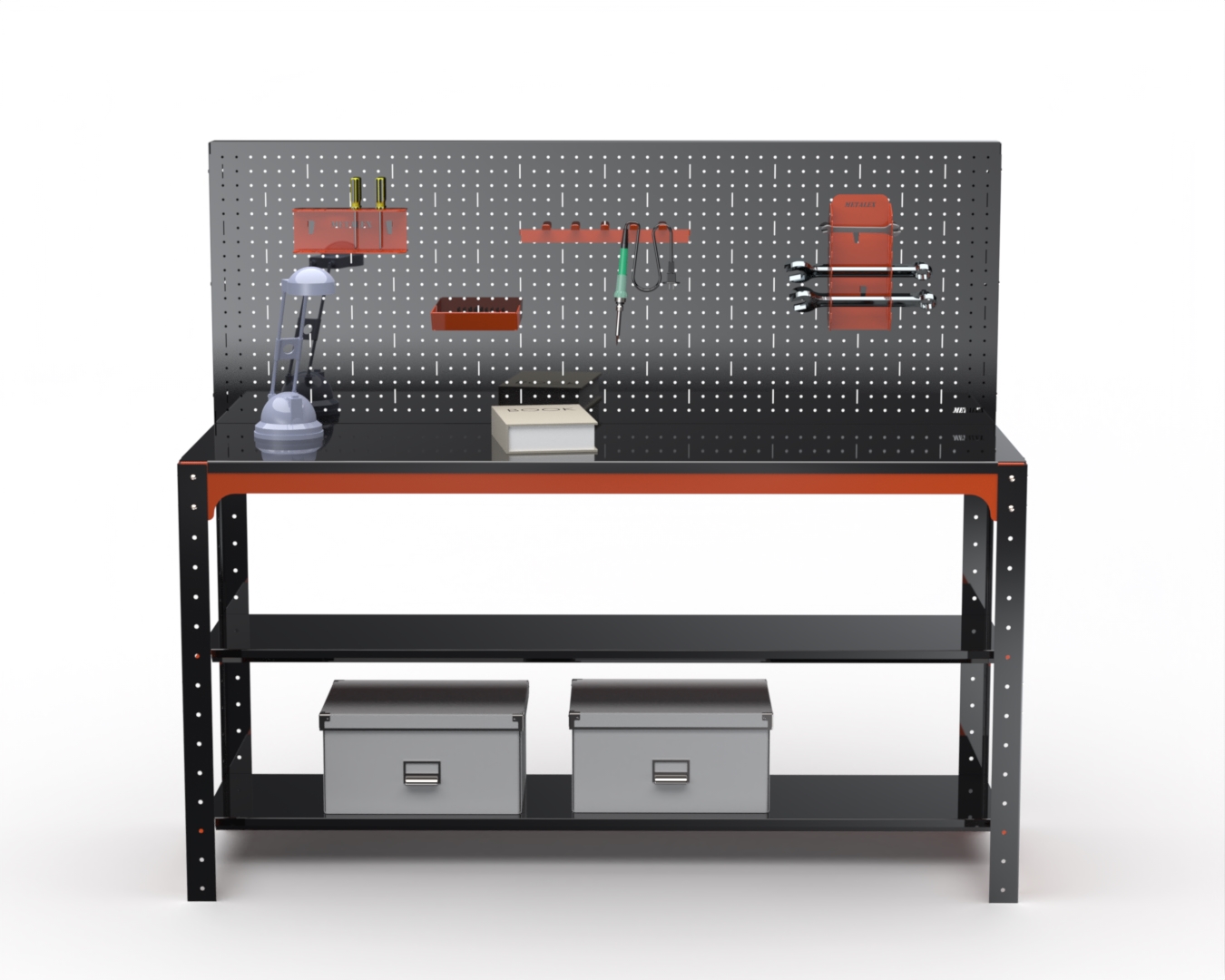 

Стол металлический Metalex серия KIT 750х1000х500 + две полки + перфопанель с комплектом а