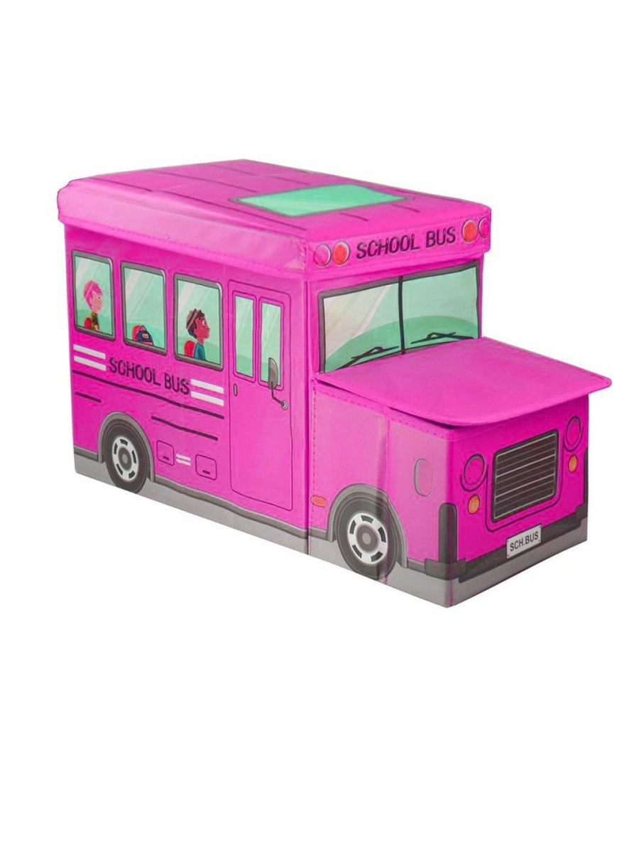 фото Короб для хранения игрушек markethot автобус розовый, 2 отделения nobrand