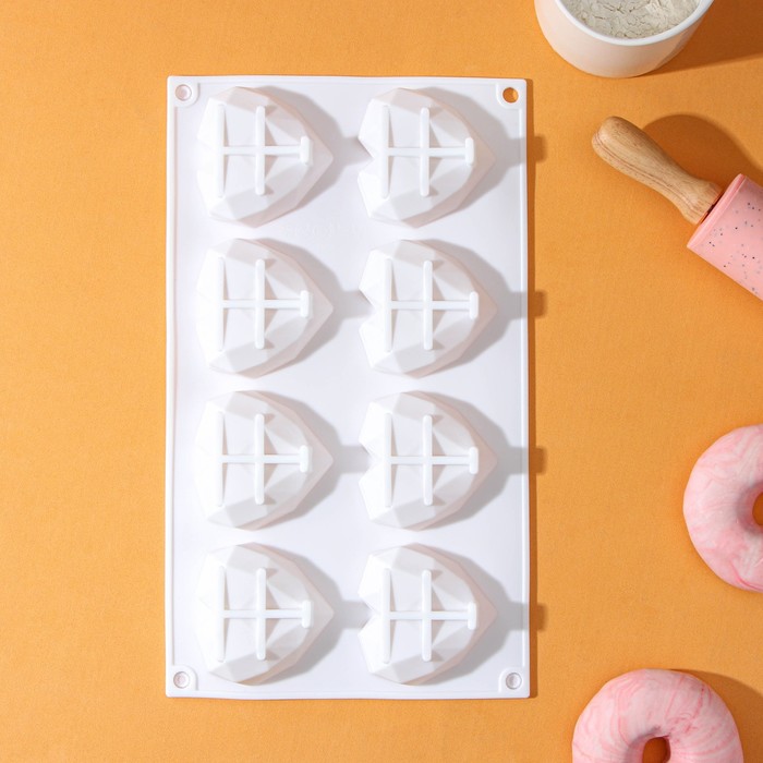 фото Форма для выпечки и муссовых десертов konfinetta «сердце», 29×17×2 см, 8 ячеек, цвет белый