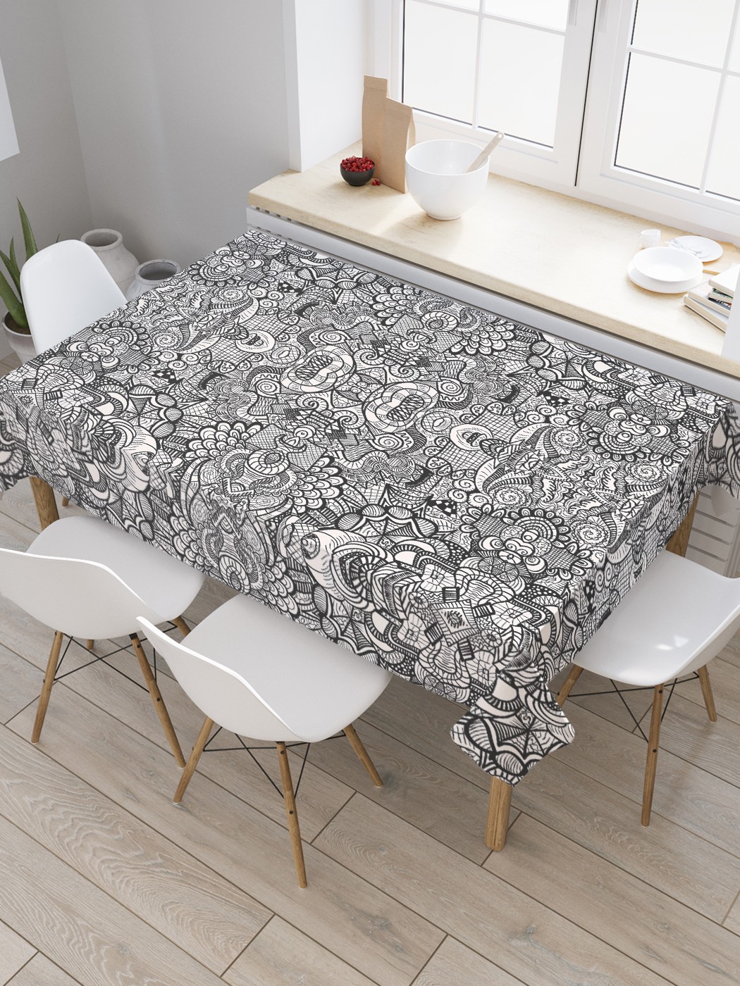 

Скатерть прямоугольная JoyArty "Этнический зентангл" из оксфорда, 120x145 см, Белый, Этнический зентангл