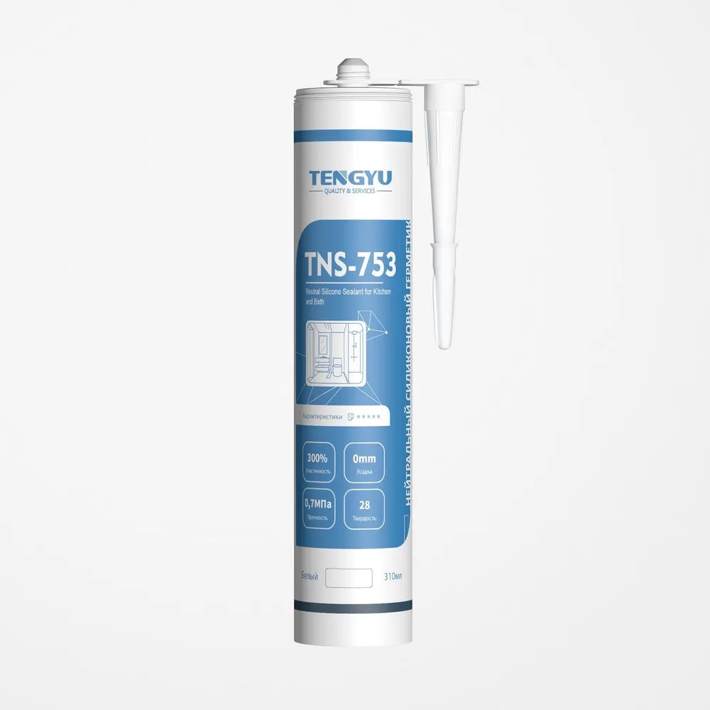 Герметик силиконовый нейтральный TENGYU TNS-753, белый, 310мл. герметик силиконовый нейтральный санитарный для акриловых ванн isosil s108 б цв 280 мл
