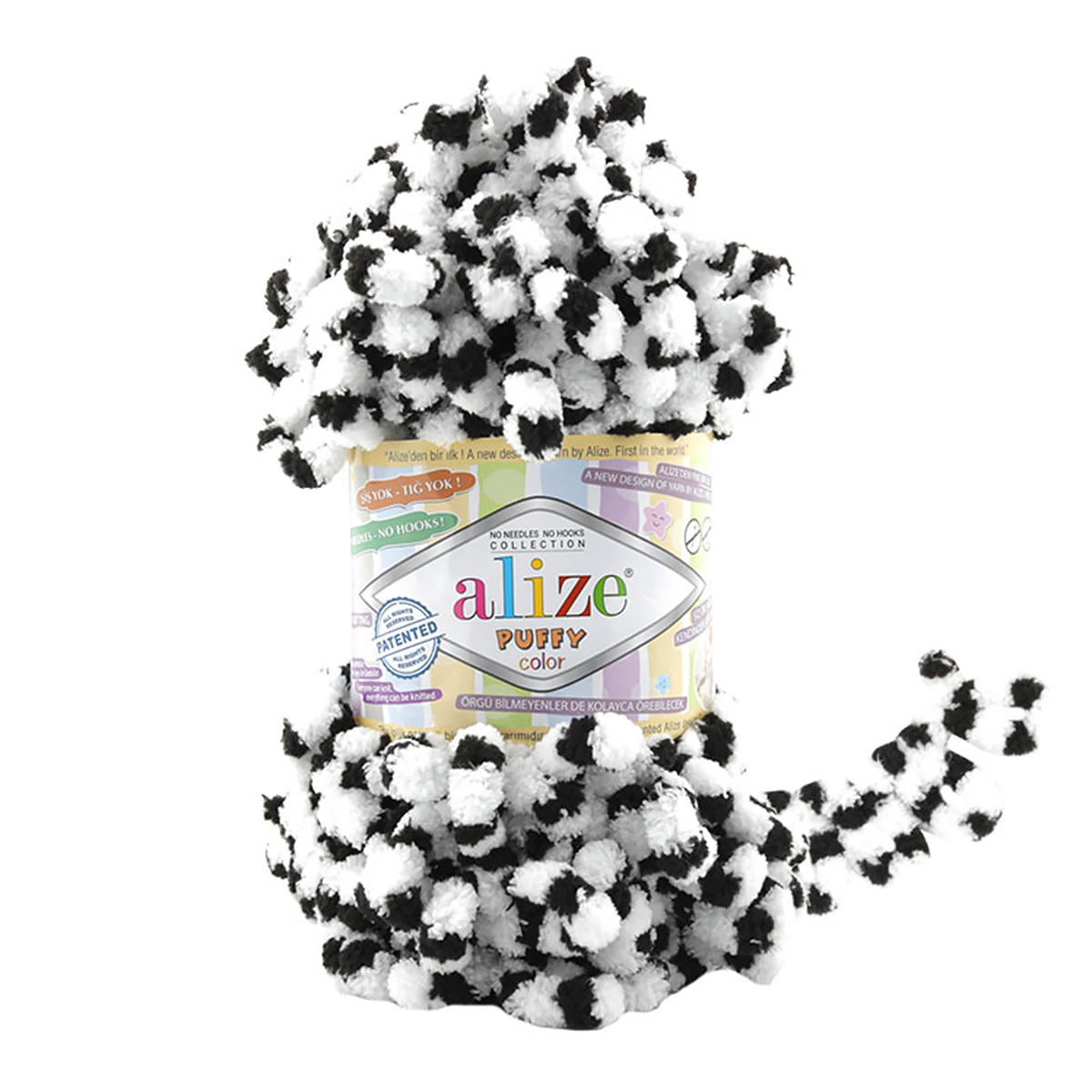 

Пряжа Alize 'Puffy Color', 100г, 9м (100% микрополиэстер) (6451 секционный), 5 мотков, Белый;черный