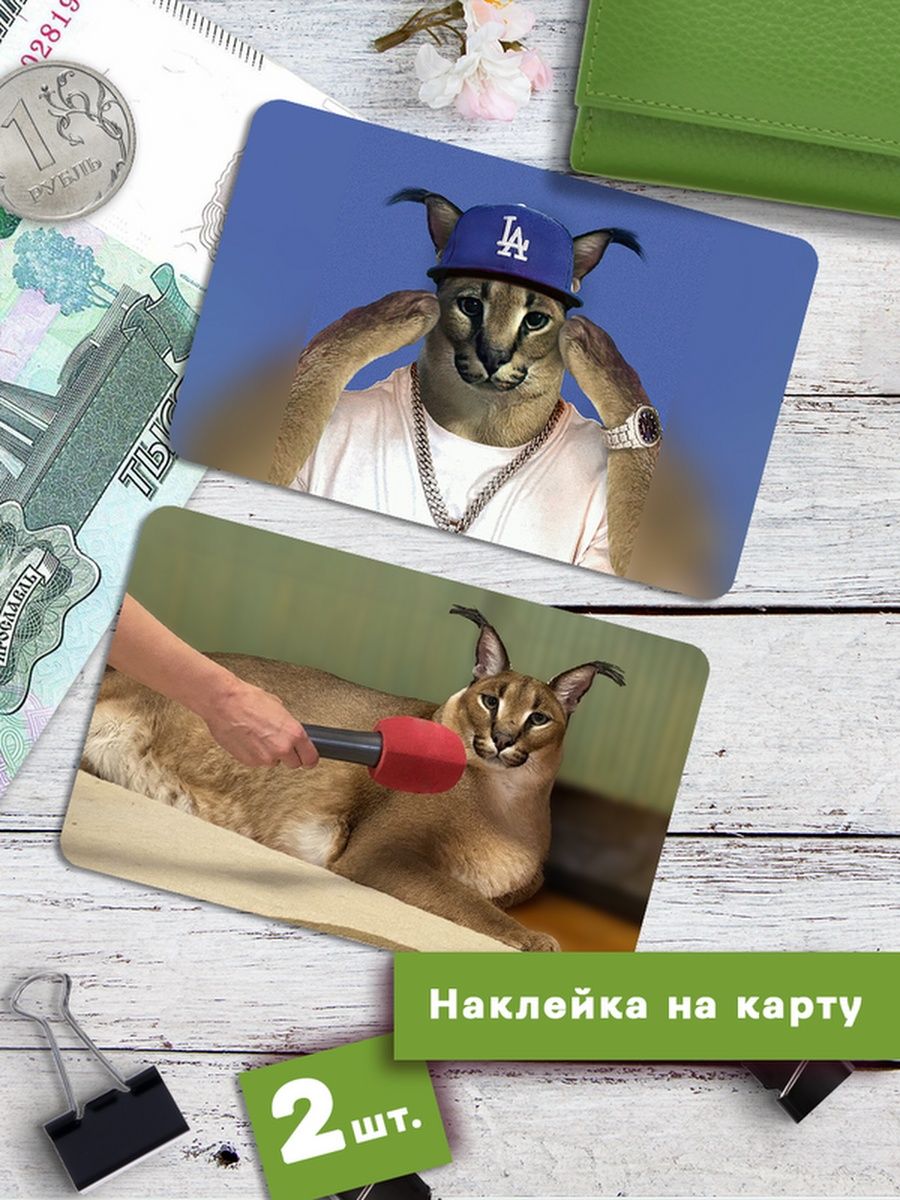 

Наклейки на банковскую карту Клейкие Наклейки Шлепа кот мем SNKA_054, 2 шт