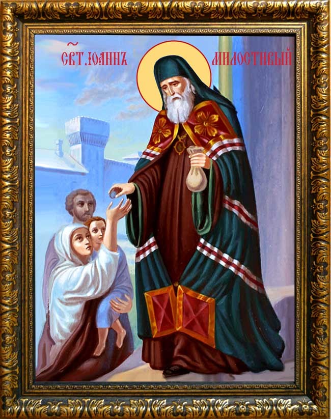 

Иоанн Милостивый, подающий милостыню. Икона на холсте.