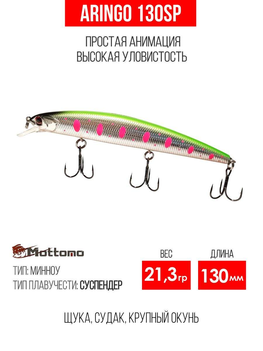 

Воблер Mottomo Aringo 130SP 21,3g Chart Silver Tiger, Разноцветный, Aringo