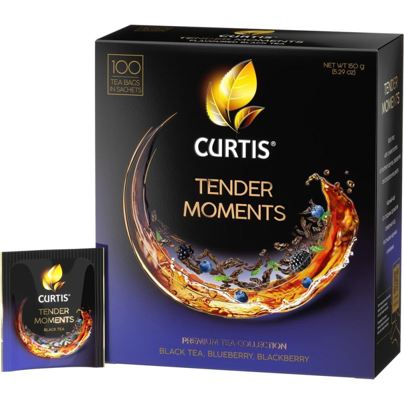 Чай Curtis Tender Moments черный со вк. черники, ежев. и мяты,1,5гх100пак