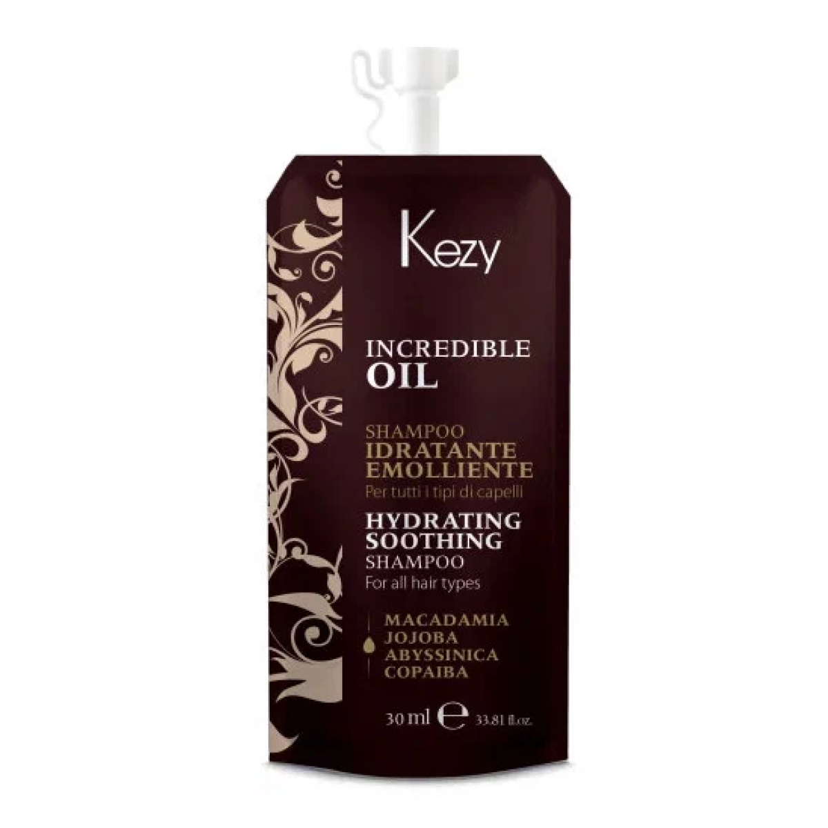 Kezy INCREDIBLE OIL Шампунь увлажняющий и разглаживающий для всех типов волос 30 мл.