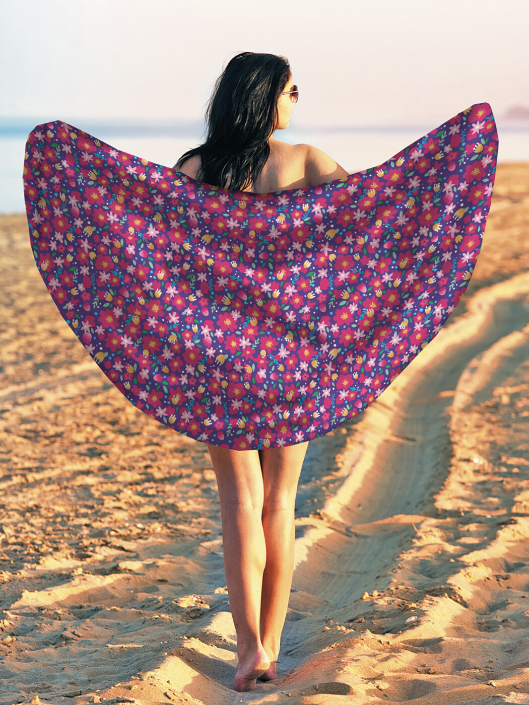 Парео и Пляжный коврик Цветочная феерия, трикотаж 150 см JoyArty. Цвет: разноцветный