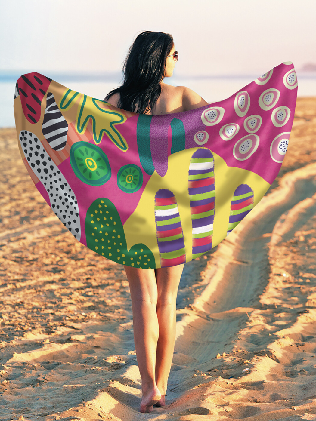 Парео и Пляжный коврик Неоновые тропики, трикотаж 150 см JoyArty. Цвет: разноцветный