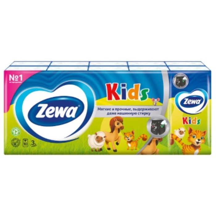 Платочки бумажные носовые Zewa Kids, 10 упаковок по 10 шт. платочки бумажные amra с ароматом лилии 10шт