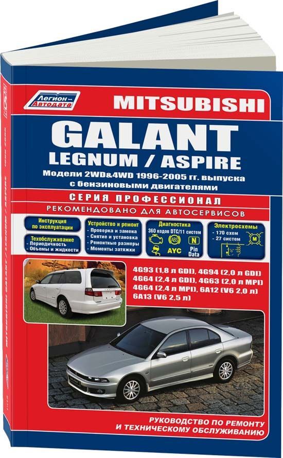 фото Книга mitsubishi galant/legnum/aspire 1996-05 бенз. gdi+mpi: 4g93 (1,8) 4g94 (2,0) 4g64... легион-автодата