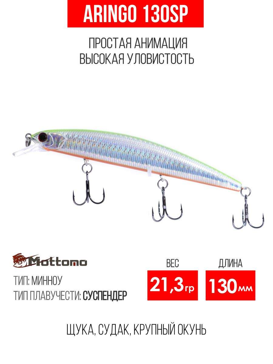 

Воблер Mottomo Aringo 130SP 21,3g Chart Silver, Разноцветный, Aringo