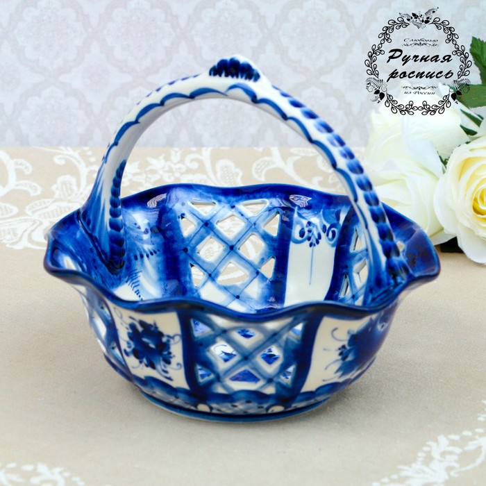 

Корзинка "Уют", гжель, фарфор, 17х20 см