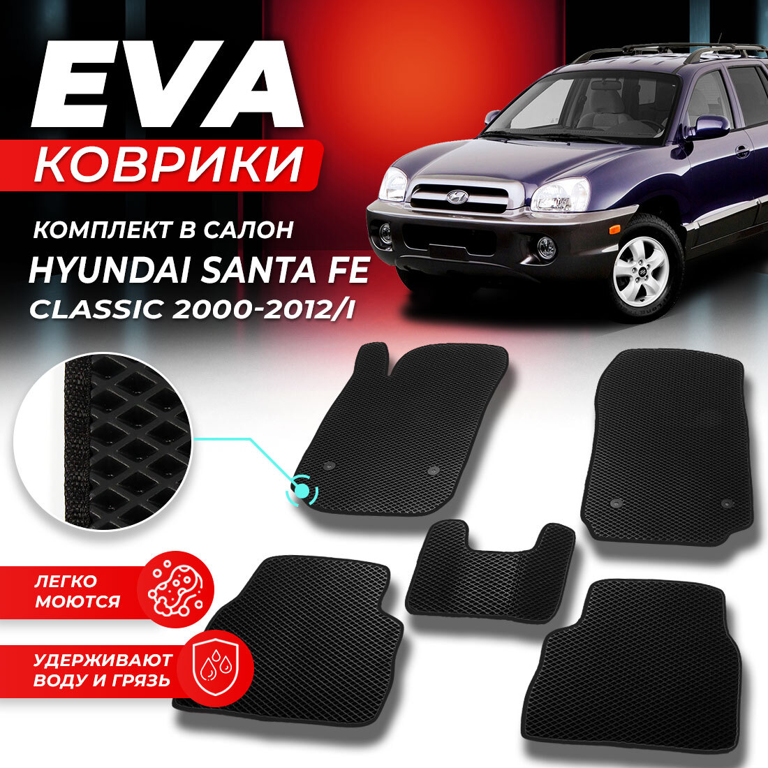 

Комплект ковриков DreamCar Technology Hyundai Santa Fe 1 Classic 2000-2012/I черный
